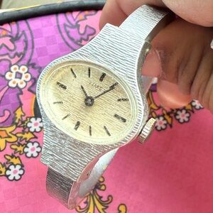 Vintage Timex Silver-Tone Textured Ladies Cuffed Watch